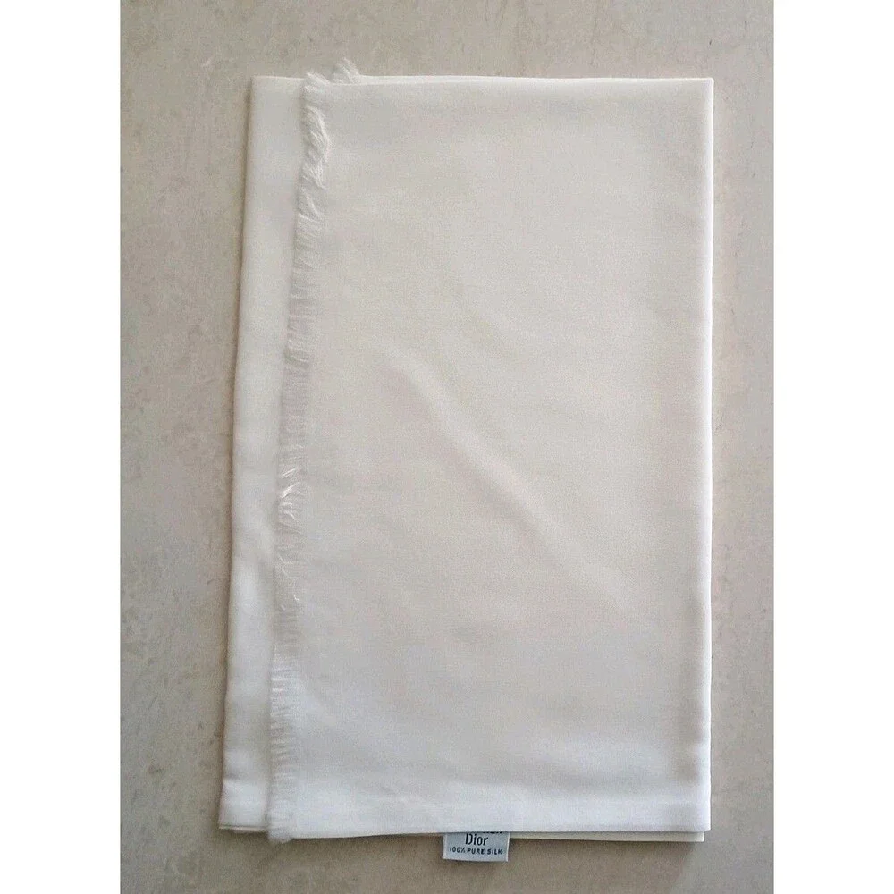 CHRISTIAN DIOR Long Silk Scarf Ivory Unisex Classic Designer Money New